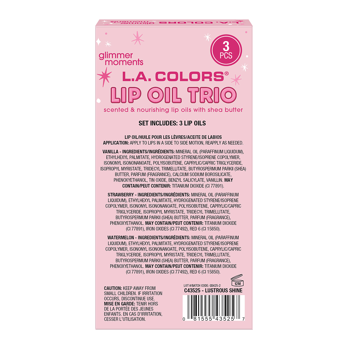 Set L.A. Colors Trio de Aceite de Labios Lustrous Shine 2025