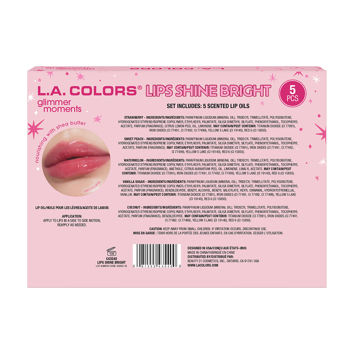 Set L.A. Colors Aceites de Labios Shine Bright 5pcs 2025