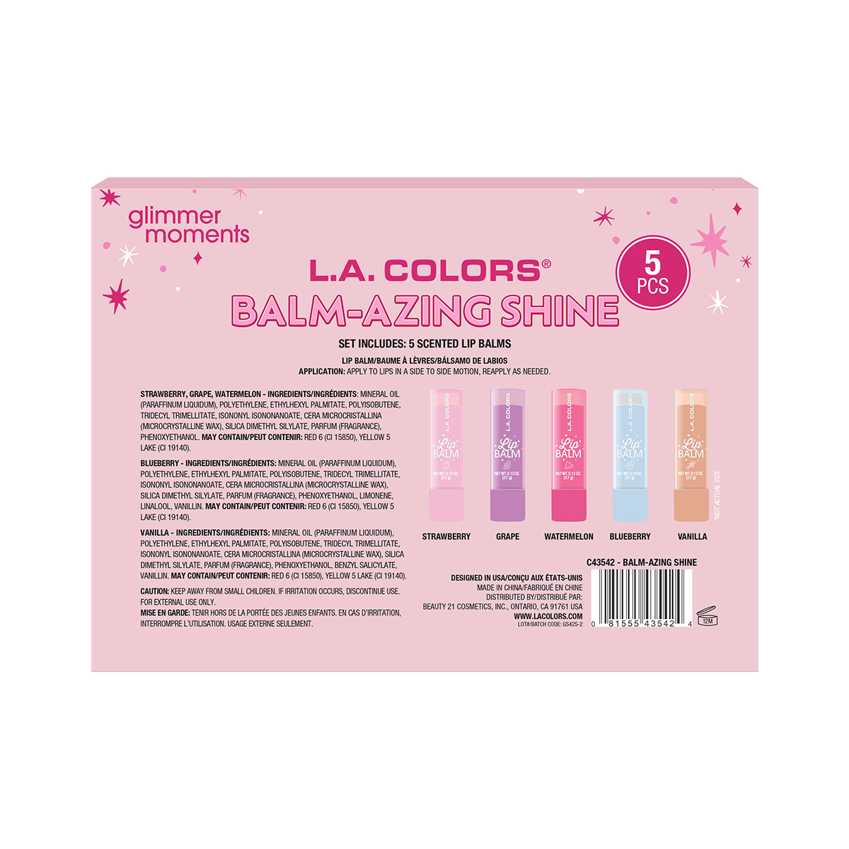 Set L.A. Colors Bálsamos Labiales Balm-azing Time 5pcs 2025