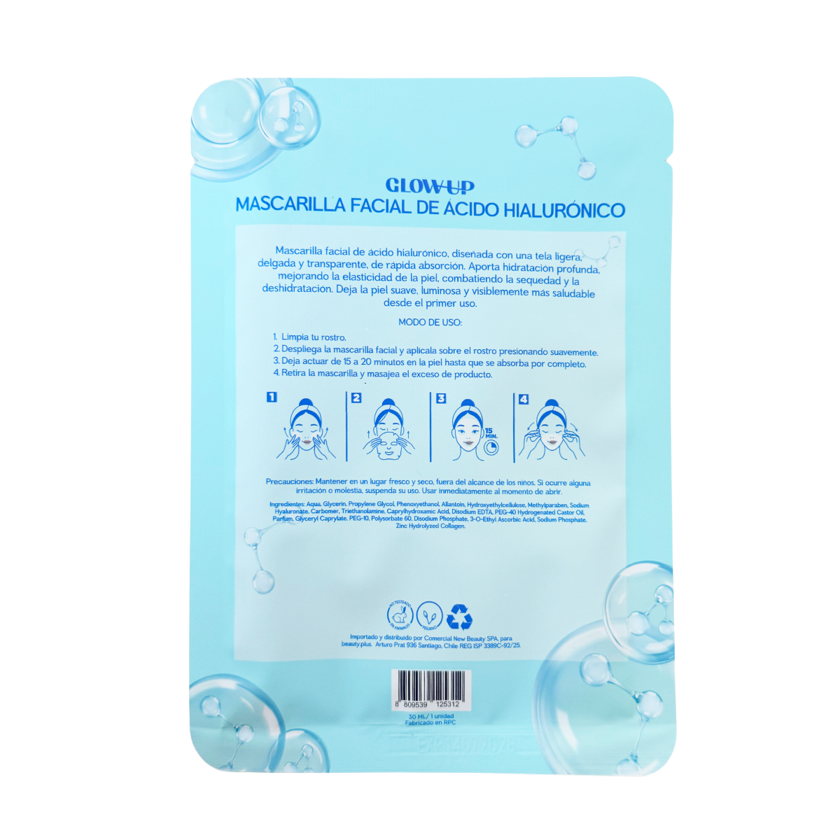 Mascarilla Facial Glow Up Ácido Hialurónico 30ml
