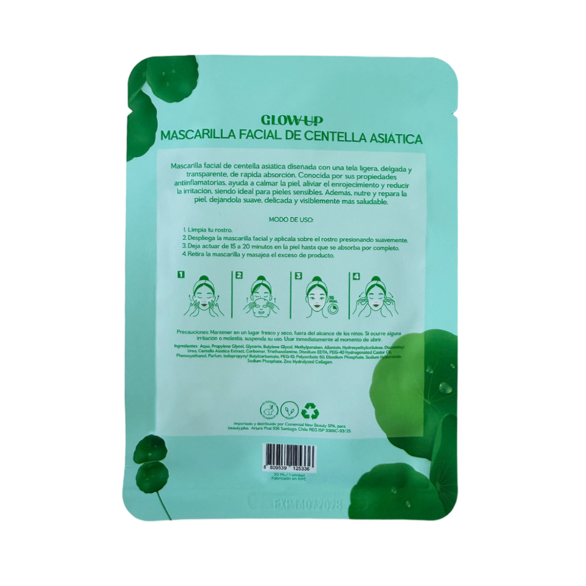 Mascarilla Facial Glow Up Centella Asiatica 30ml