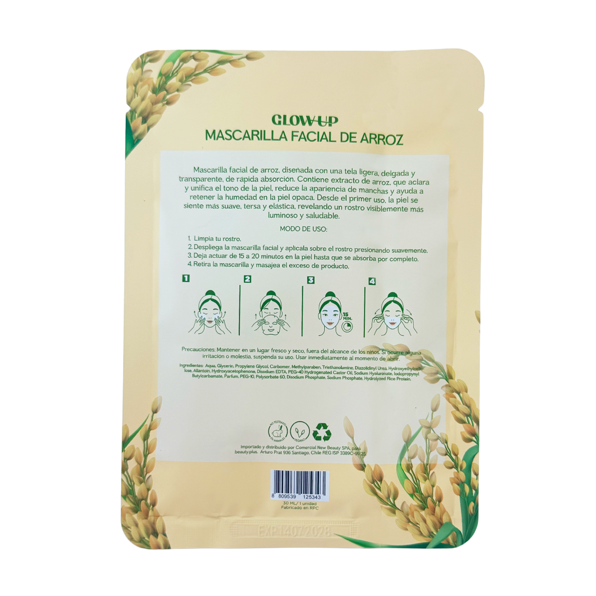 Mascarilla Facial Glow Up Arroz 30ml