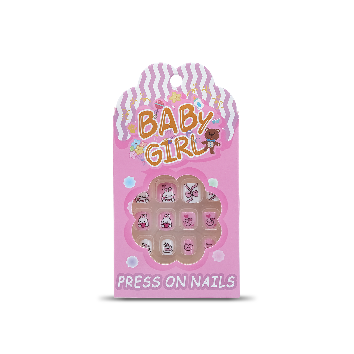 Uñas Postizas Press On Para Niñas Bunny Pink Heart