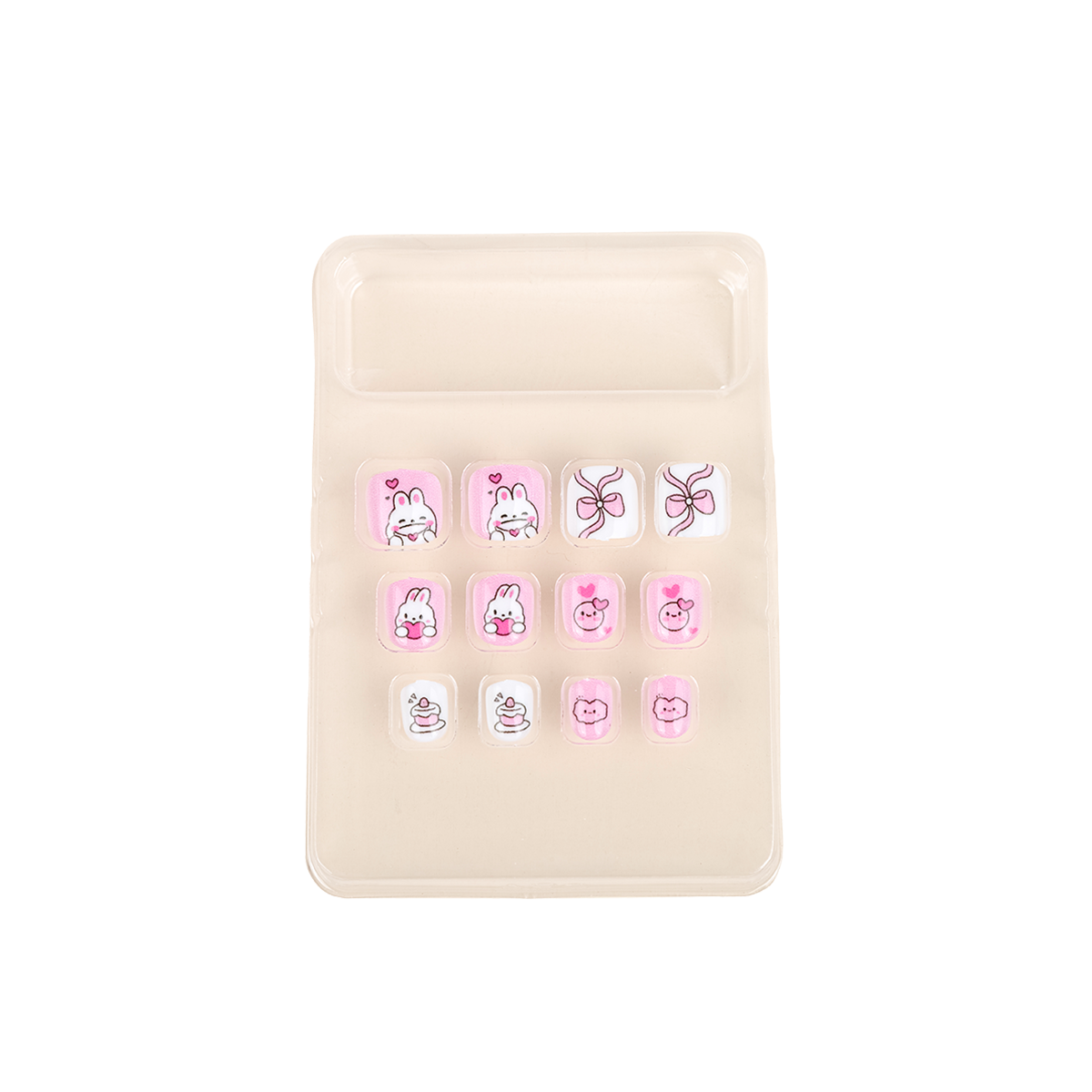 Uñas Postizas Press On Para Niñas Bunny Pink Heart
