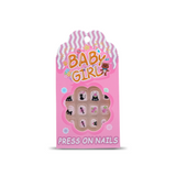 Uñas Postizas Press On Para Niñas Black Kitty Floral