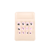 Uñas Postizas Press On Para Niñas Black Kitty Floral