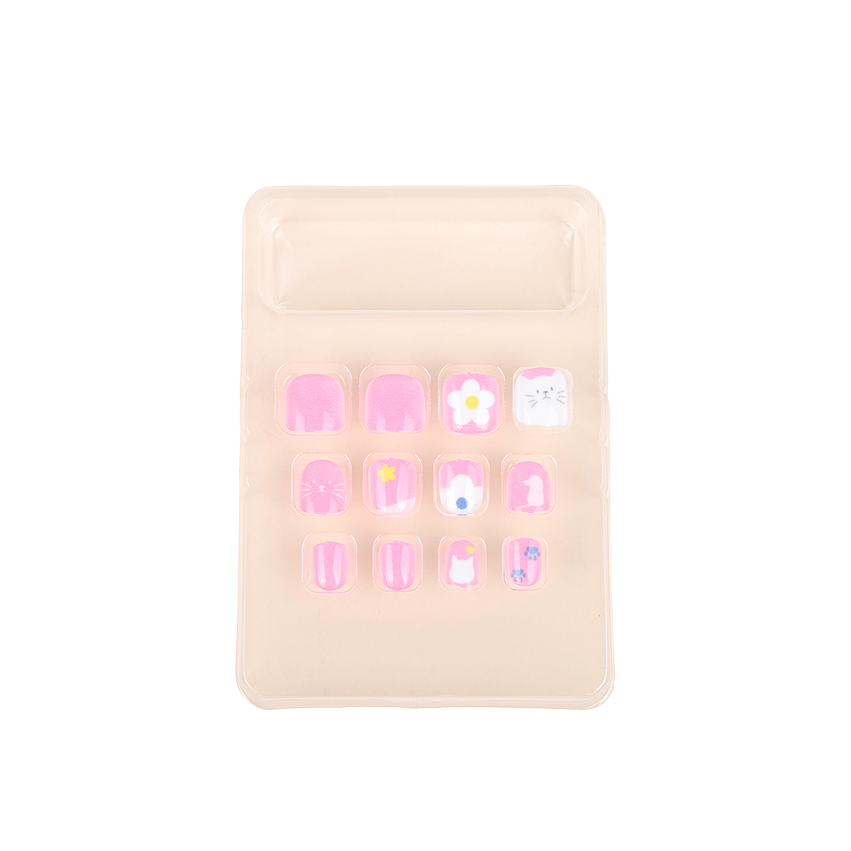 Uñas Postizas Press On Para Niñas White Kitty Floral