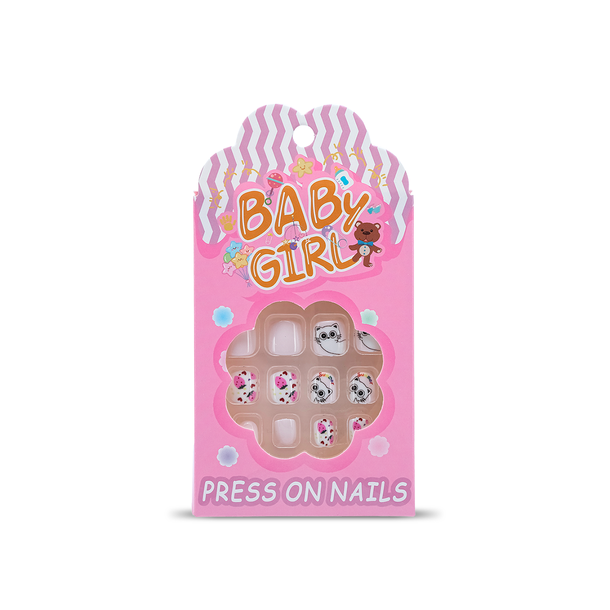 Uñas Postizas Press On Para Niñas Strawberry Kitty