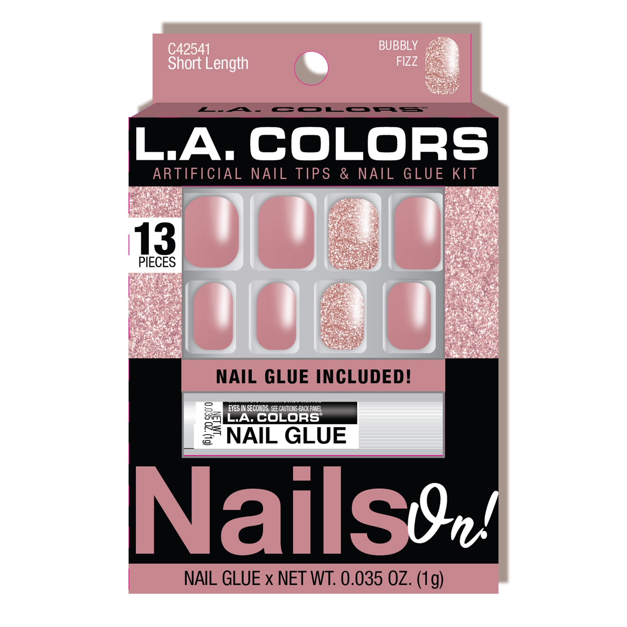 Uñas Postizas L.A. Colors Nails On! Cortas Bubbly Fizz