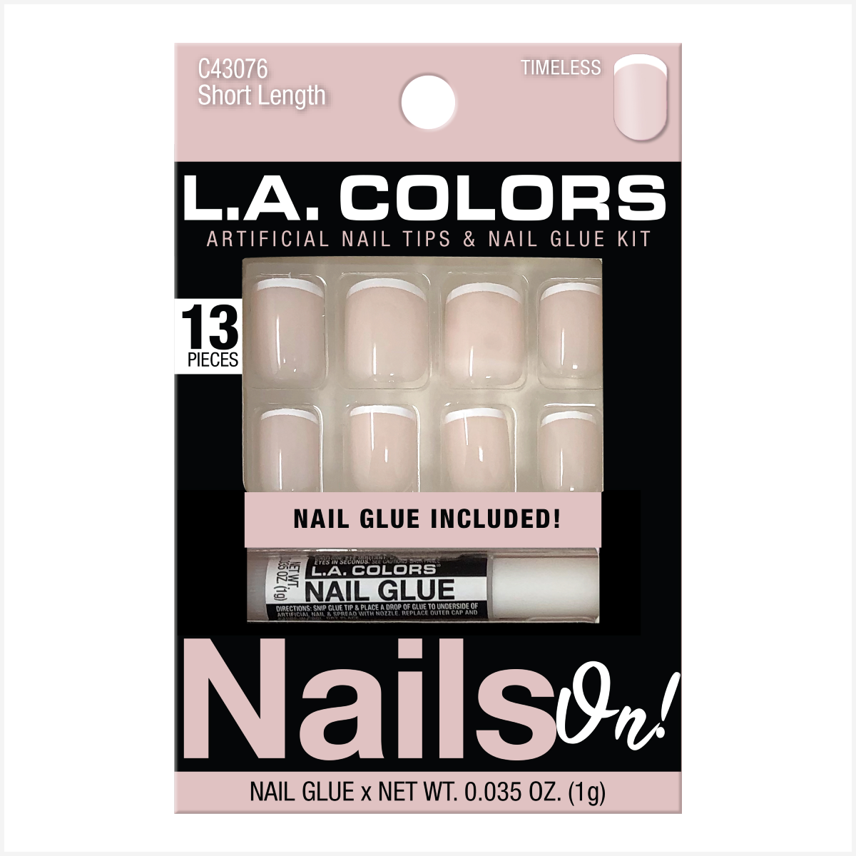 Uñas Postizas L.A. Colors Nails On! Cortas Timeless